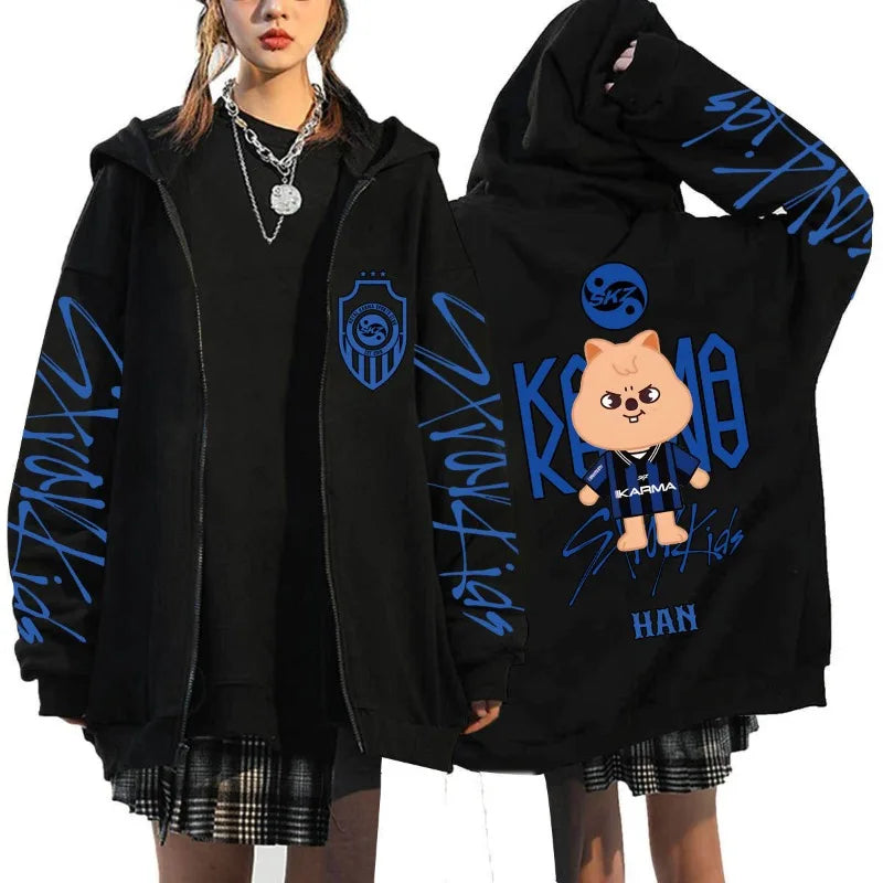 Popular SKZOO Stray Kids Cute Cartoon Surrounding Harajuku Printed Hoodie Loose-fitting Zip-up Hoodie Christmas Birthday Gifts