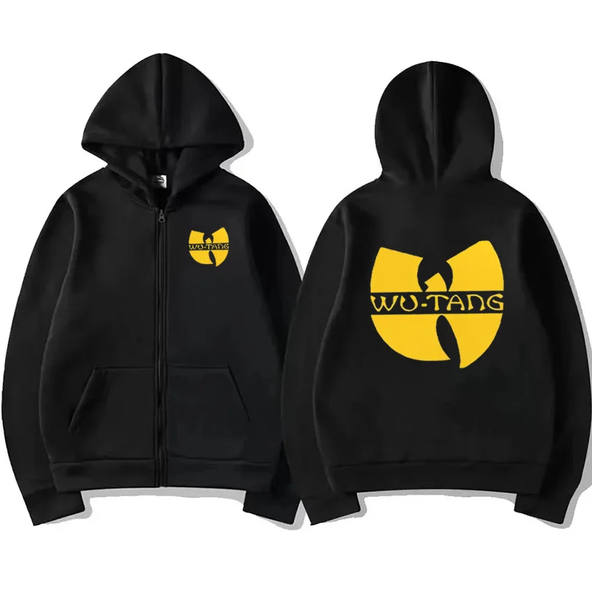 Hip Hop Années 90 Wu Clan T-tangs Graphics Hoodie Men Women's punk Zip Up Jacket Long sleeve Fleece gothic Coat Loose streetwear