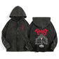 Anime Berserk Wash Zip Up Hoodie Harajuku Retro Gothic Graphic Jacket Hooded Sweatshirt Cotton Hip Hop Men Women Hoody Coat