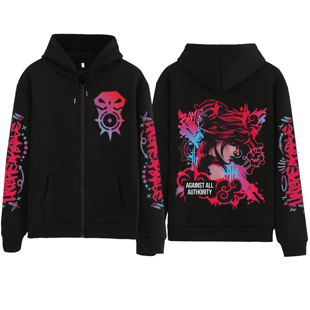 2025 Anime Arcane Vi Zipper Hoodie Harajuku Pullover Tops Long Sleeve Loose Casual Sweatshirts