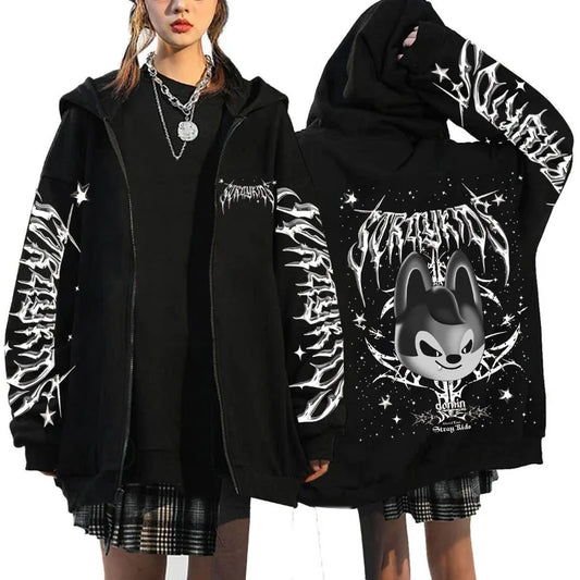 New Style SKZOO Stray Kids Cute Cartoon Surrounding Harajuku Printed Hoodie Loose-fitting Zip-up Hoodie Christmas Birthday Gifts