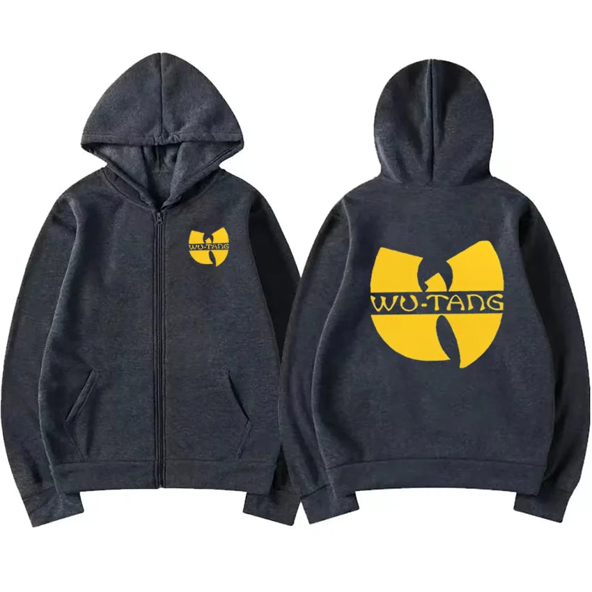 Hip Hop Années 90 Wu Clan T-tangs Graphics Hoodie Men Women's punk Zip Up Jacket Long sleeve Fleece gothic Coat Loose streetwear