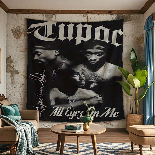 Tupac Tribute Tapestry with Iconic "All Eyez on Me" Design, Perfect for Fans and Ideal for Adding a Touch of Hip-Hop History