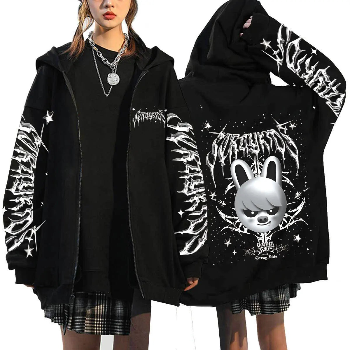 New Style SKZOO Stray Kids Cute Cartoon Surrounding Harajuku Printed Hoodie Loose-fitting Zip-up Hoodie Christmas Birthday Gifts